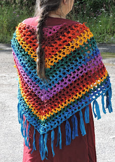 Rainbow shawl using Darn Good Yarn chiffon ribbon- crochet pattern