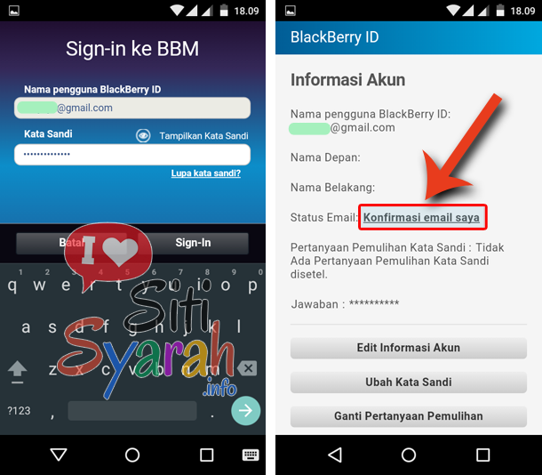 konfirmasi akun bbm android