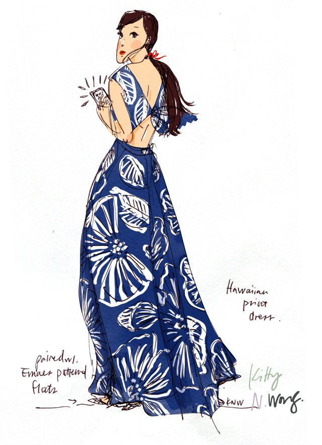 Kitty N. Wong / Hawaiian Print Girl fashion illustration