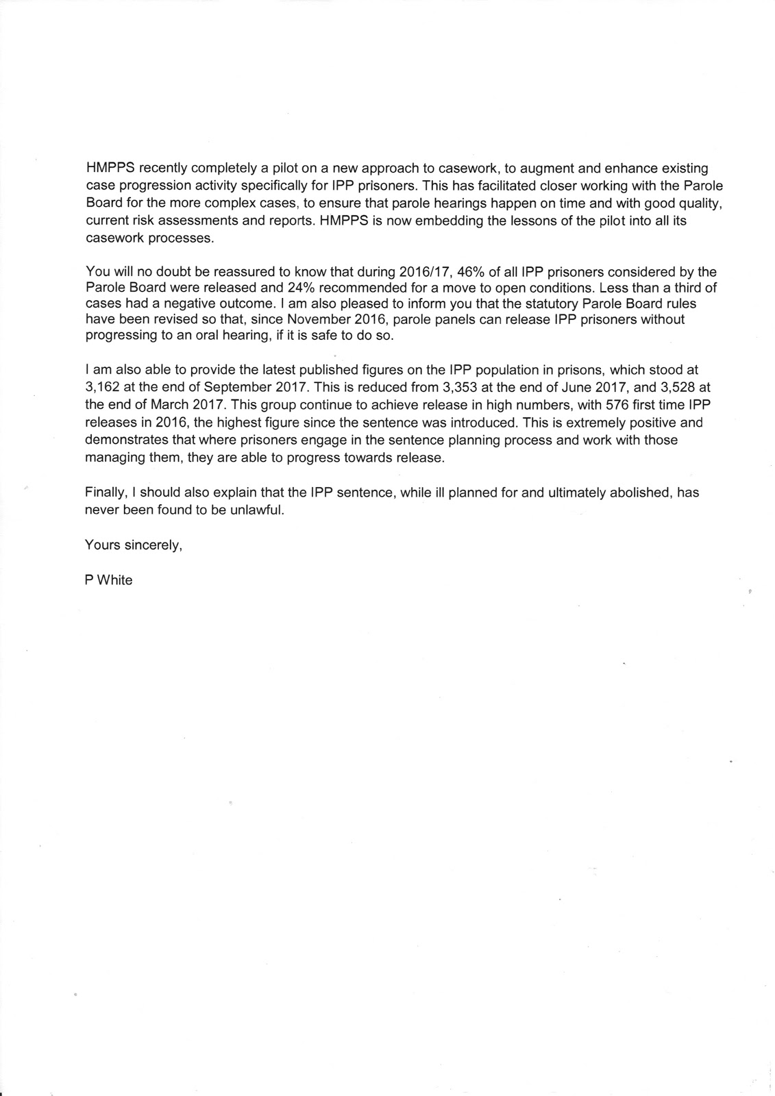 ipp prisoners familys campaign we very much welcome the letter of recommendation for parole hearing
