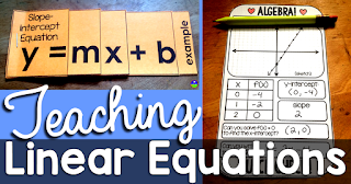 Teaching Linear Equations Are you looking for some fun linear equations activities and teaching ideas? This post is chock full of ideas for stations, centers, review activities and independent work for linear equations. Includes links to games, math pennants, foldables for algebra interactive notebooks, an algebra 1 word wall, a puzzle, a hands-on algebra project, and a free pdf printable template that works great as a warm up or closer in an algebra classroom.