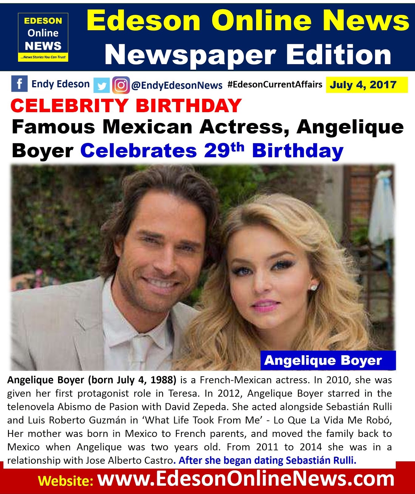 Edeson Online News: Famous Mexican Actress, Angelique Boyer Celebrates