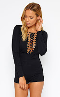 https://www.prettylittlething.com/christelle-black-lace-up-front-playsuit.html