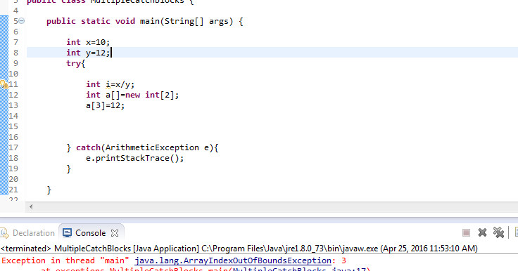 Multiple catch blocks in java example instanceofjava