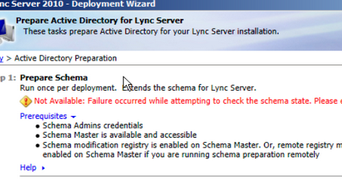 Unable to reach Schmea . Please ensure Active Directory is reachable