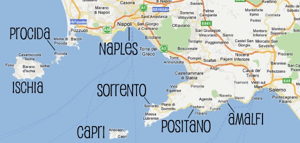 Resultado de imagem para mapa costa amalfitana