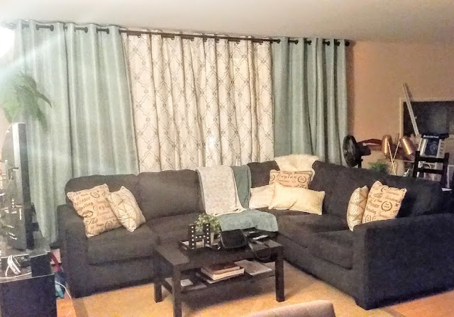 alenya sectional sofa couch dark gray living room blue curtains double rod after