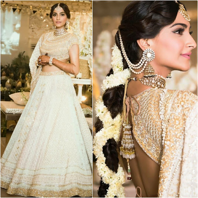 Sonam Kapoor wore a lehenga choli by Abu Jani Sandeep Khosla for her Sangeet Night