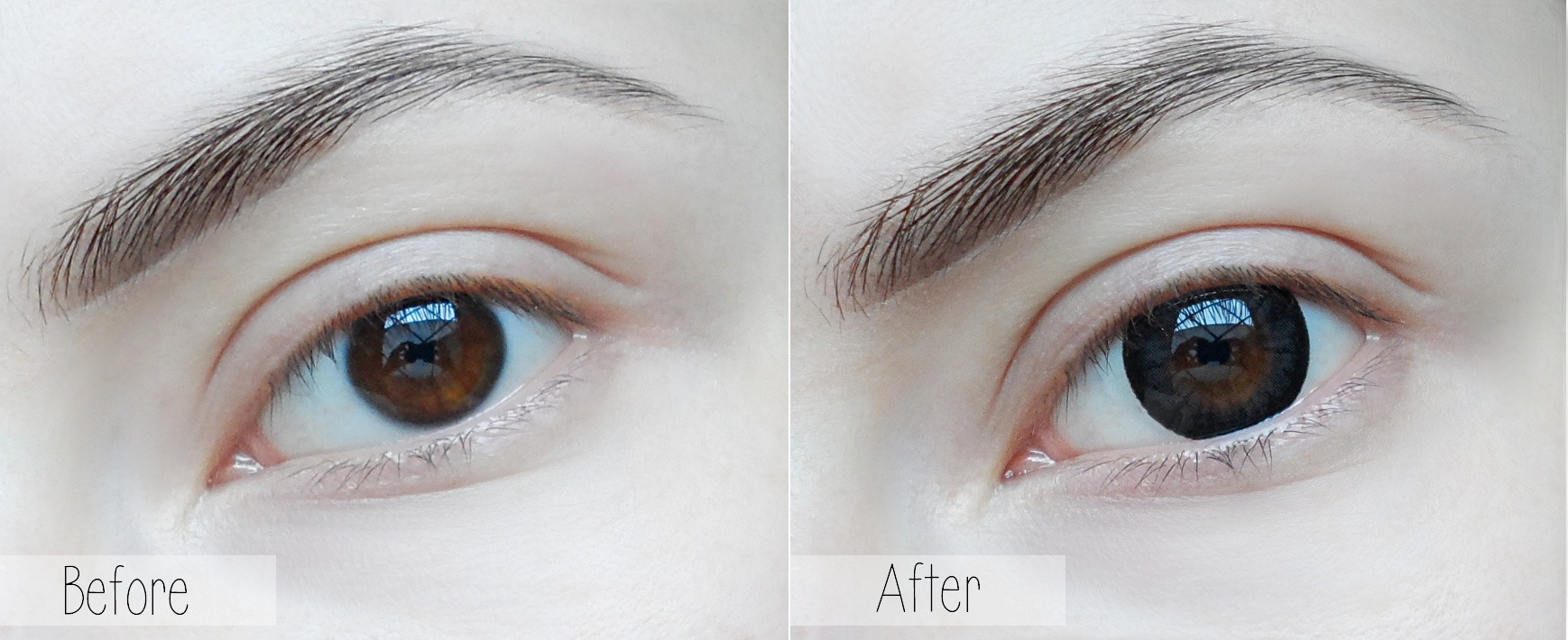 gray eye-enlarging circle lenses review, pictures, and before/after demo by blogger, 目を拡大するサークルレンズレビュー
