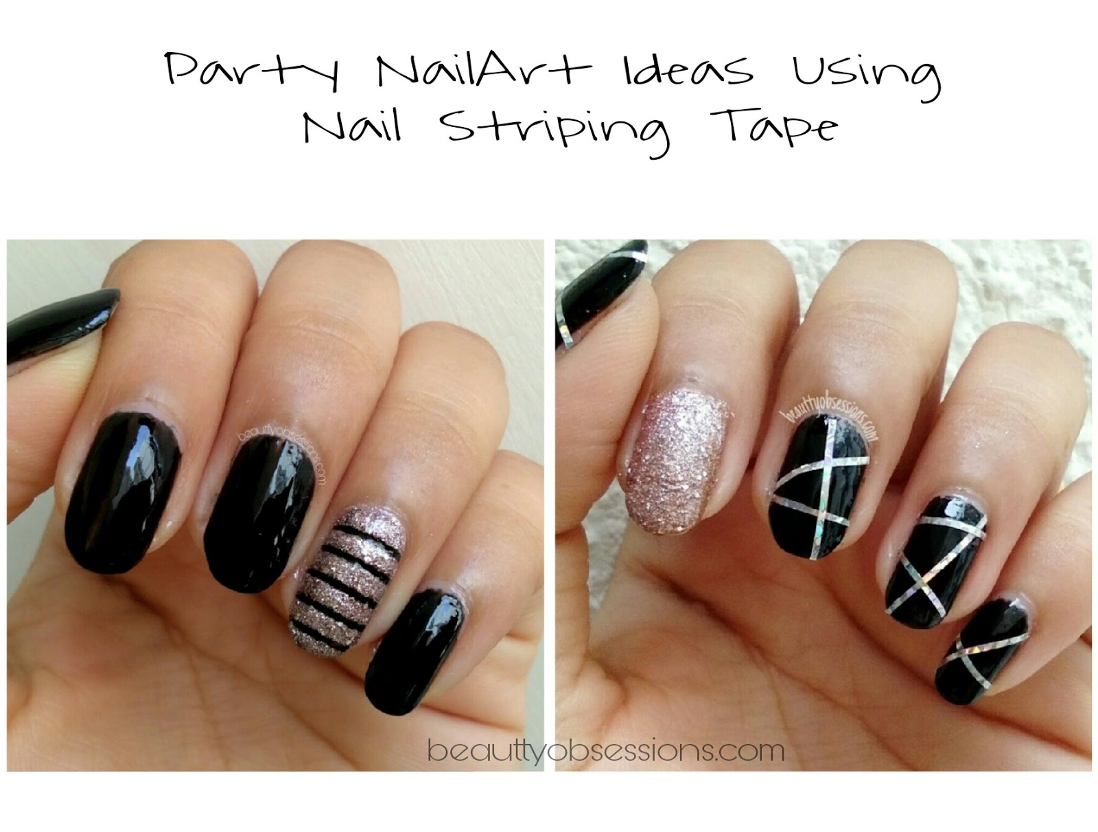 Two Easy Party Nails Ideas Using Nail Striping Tape | step by step tutorials