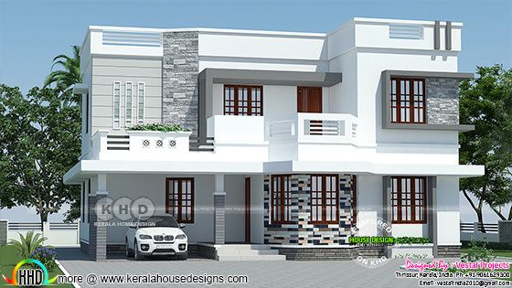 Decorative flat roof 4 bedroom house plan