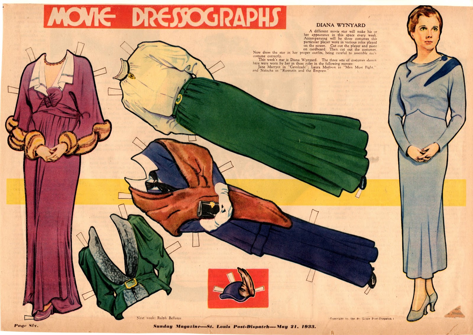 This single page newspaper Movie Dressograph paper doll features the celebr...