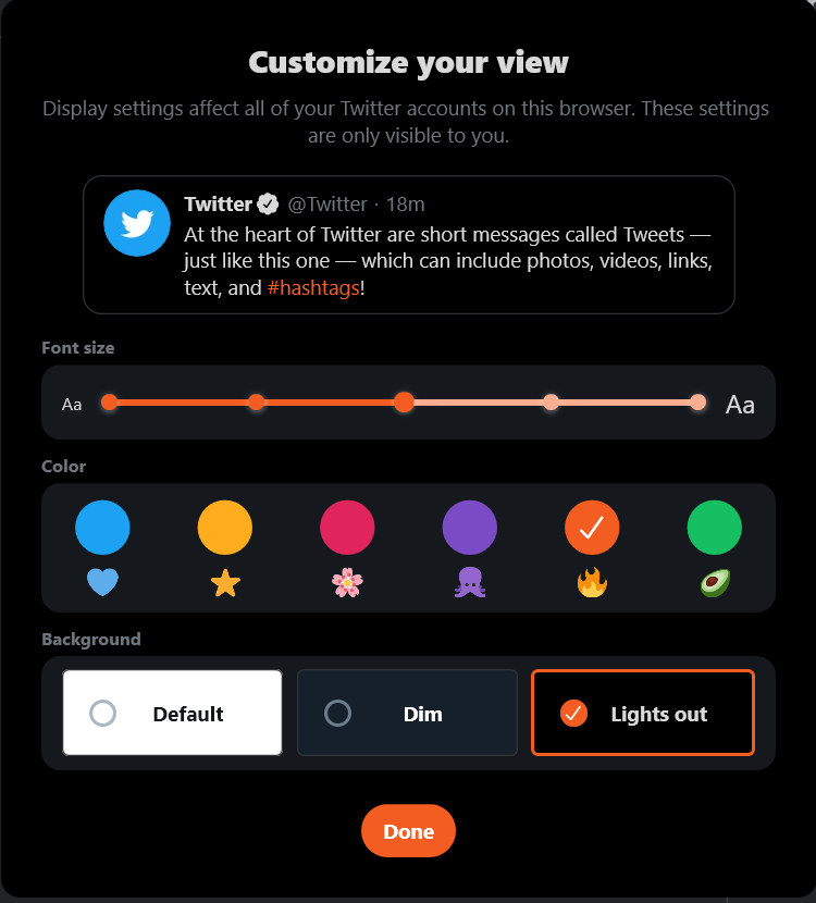 Customize Twitter web display settings