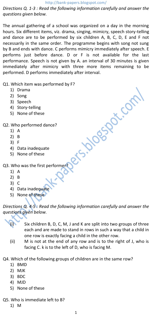 bank exam reasoning questions and answers
