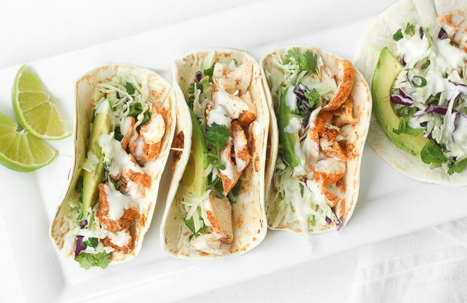EASY FISH TACOS WITH LIME CREMA #healthyrecipe #dinner
