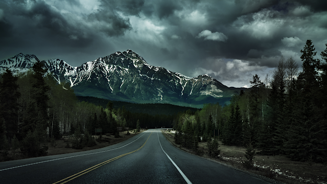 Road wallpaper with ice mountains