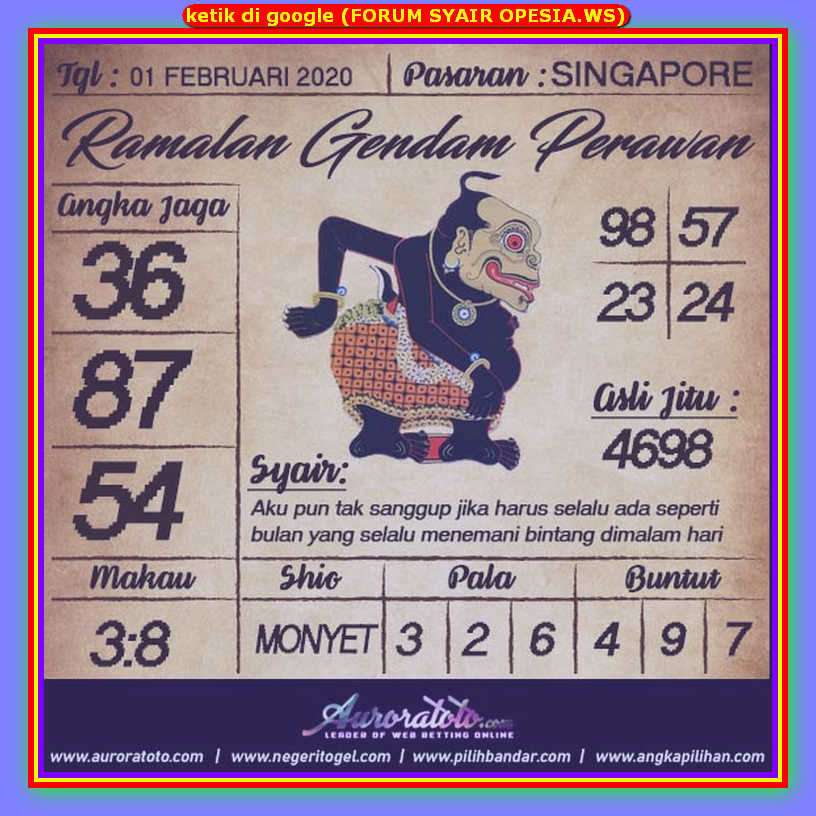 Syair sgp 1 Februari 2020 KODE SYAIR SGP SYAIR HK SYAIR