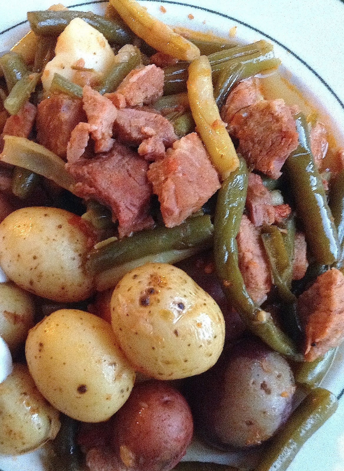 Kitchen Bounty Ham with Green Beans, Potatoes and Tomatoes in the