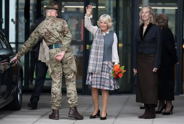 The Duchess of Cornwall visited Alford Community Campus in Scotland and met schoolchildren who use the centre.