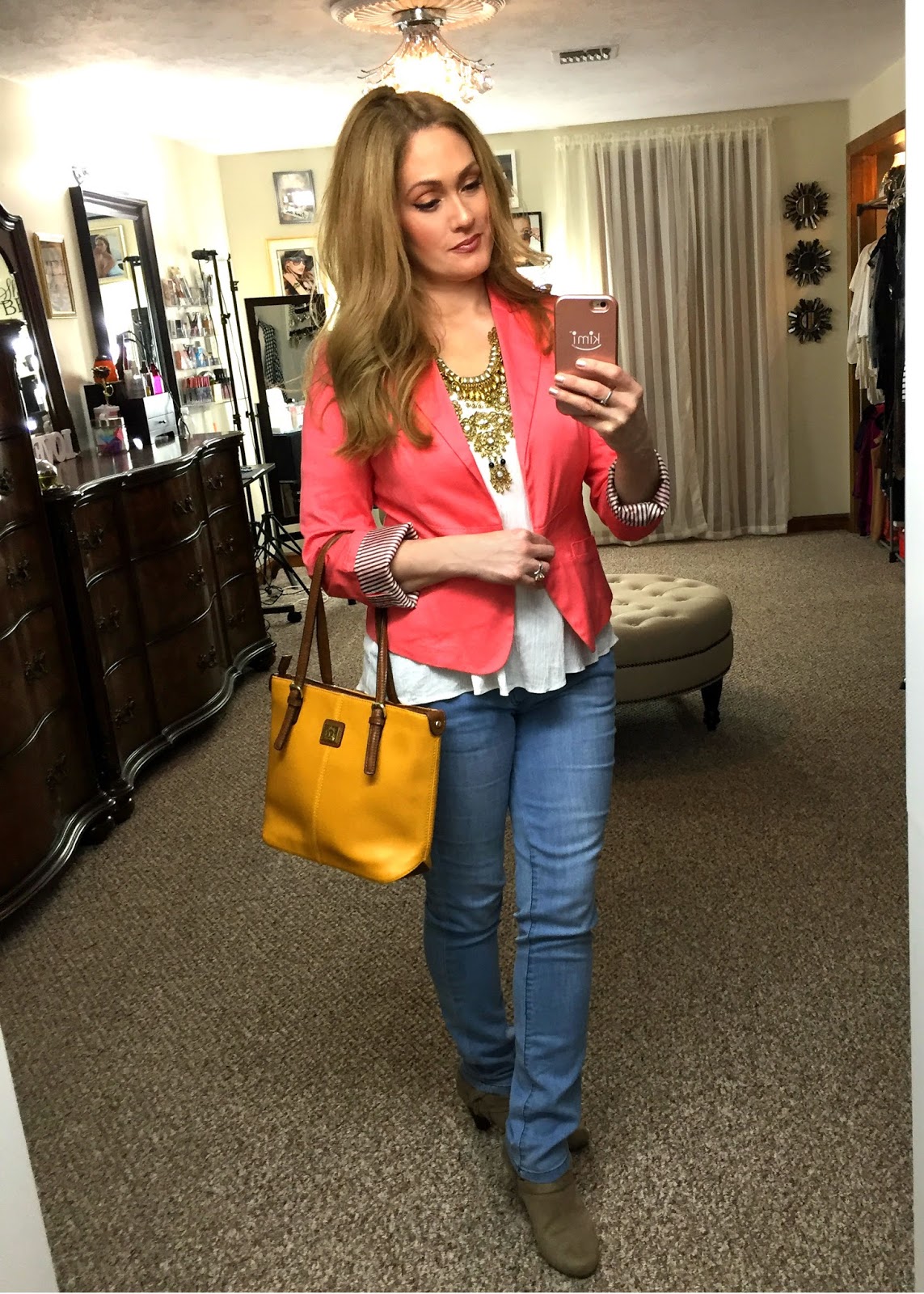 BEAUTY101BYLISA LINKUPWITHLISA 99 Salmon Blazer and Jeans