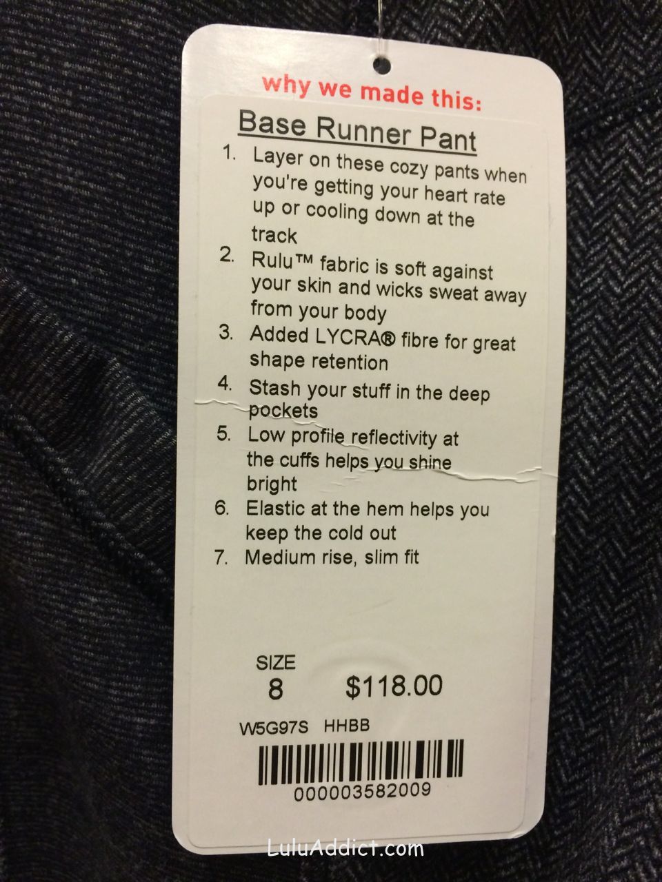lululemon base runner pant price tag
