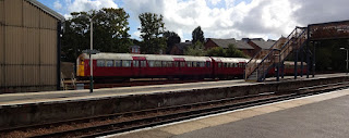 An old London Underground tube train in the sidings at Ryde St John's Road station on the Isle of Wight