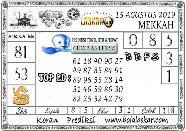 Prediksi Togel MEKKAH LASKAR4D 15 AGUSTUS 2019