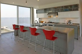 View in gallery with plastic unique chairs stainless steel kitchen island beauty entertain outdoor scenery in bar cafe concept island