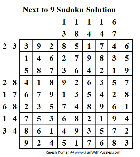 Next to 9 Sudoku (Daily Sudoku League #53) Solution