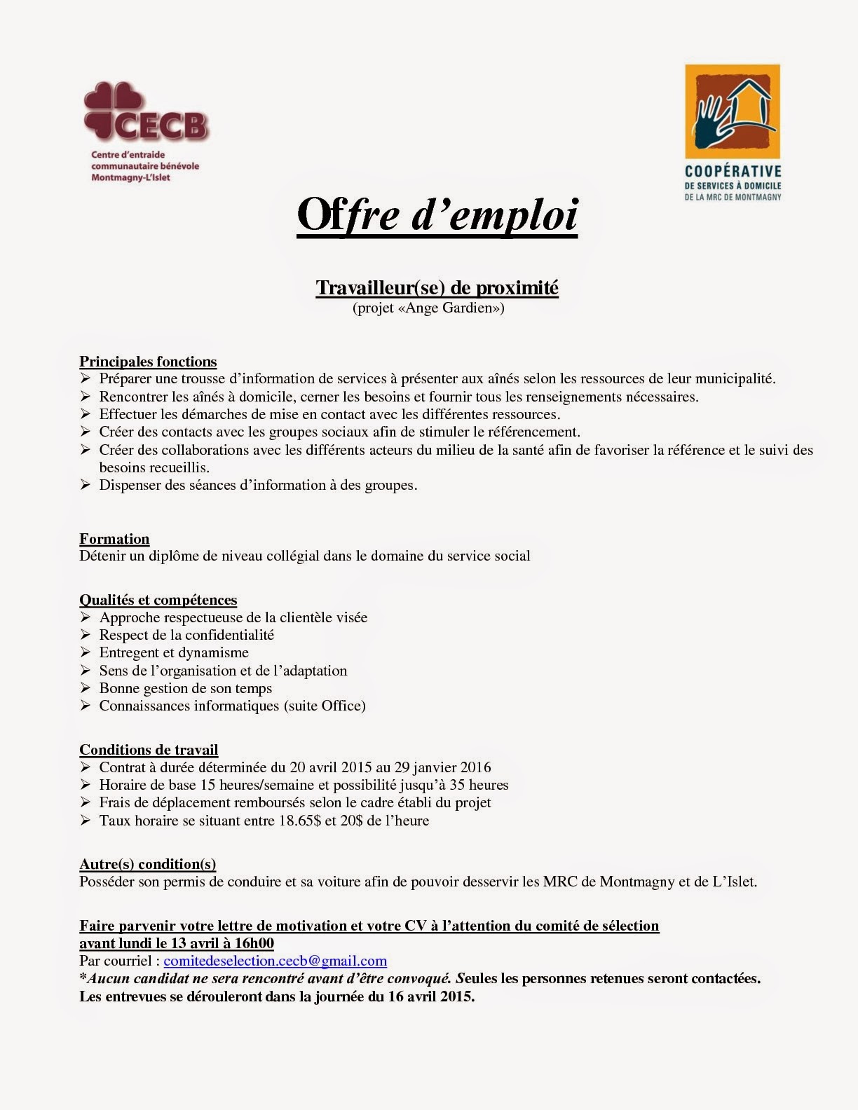 La CDC ICI MontmagnyL'Islet Offre d'emploi