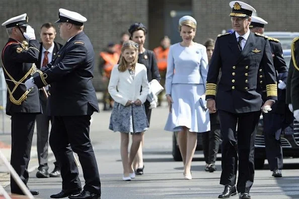 King Philippe of Belgium, Queen Mathilde of Belgium and Princess Elisabeth, Duchess of Brabant, attended the ship launching ceremony of the P902 Pollux ship with the Duchess of Brabant as official godmother, at the Zeebrugge naval base