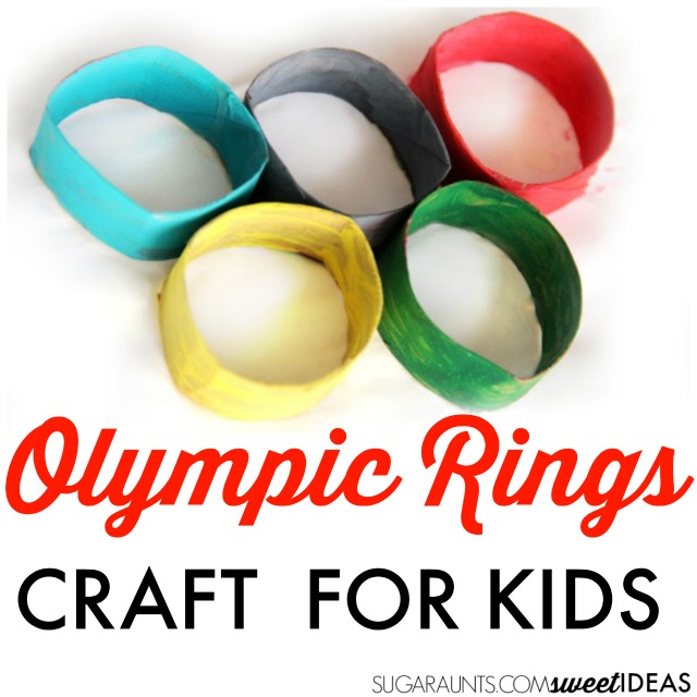 Kids will love to make these Olympic Rings craft while watching the Olympic Summer Games this year! Perfect for the winter games, too! Uses recycled toilet paper tubes for a 3D craft.