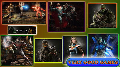 A banner for the review of Injustice 2 - a fighting game with Supermen, Batman, and other superheroes of Dc comics