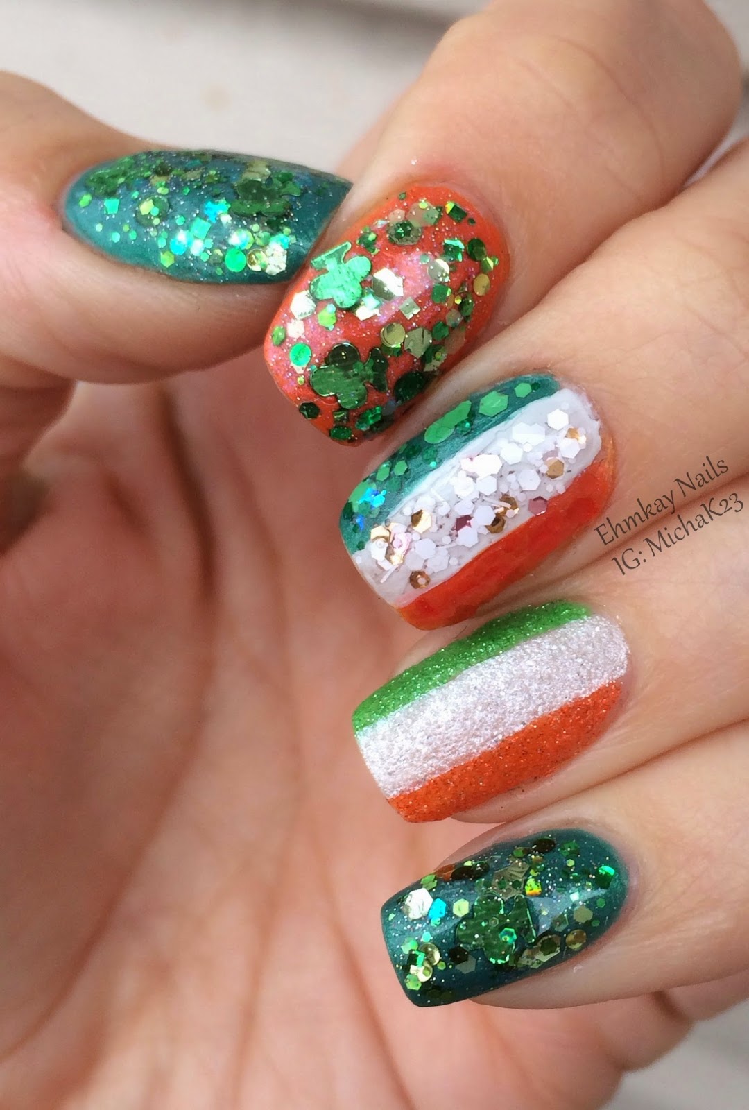 ehmkay nails: Happy St. Patrick's Day Nails! Ireland Flag and Shamrock ...