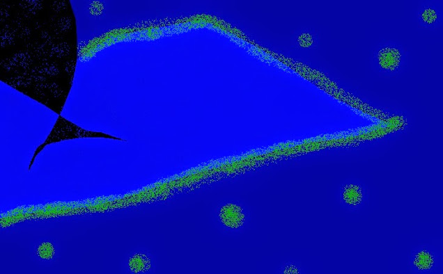 Fish leaping from a lake in the sky