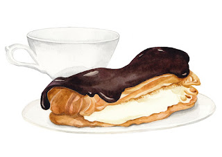 Eclair painting food illustration, freelance illustrator, watercolour eclair, watercolour food, watercolour, watercolor, uk, london, london illustrator, london illustration, painting watercolour, artist watercolour,