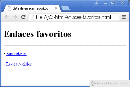 Ejemplo de enlaces en HTML.