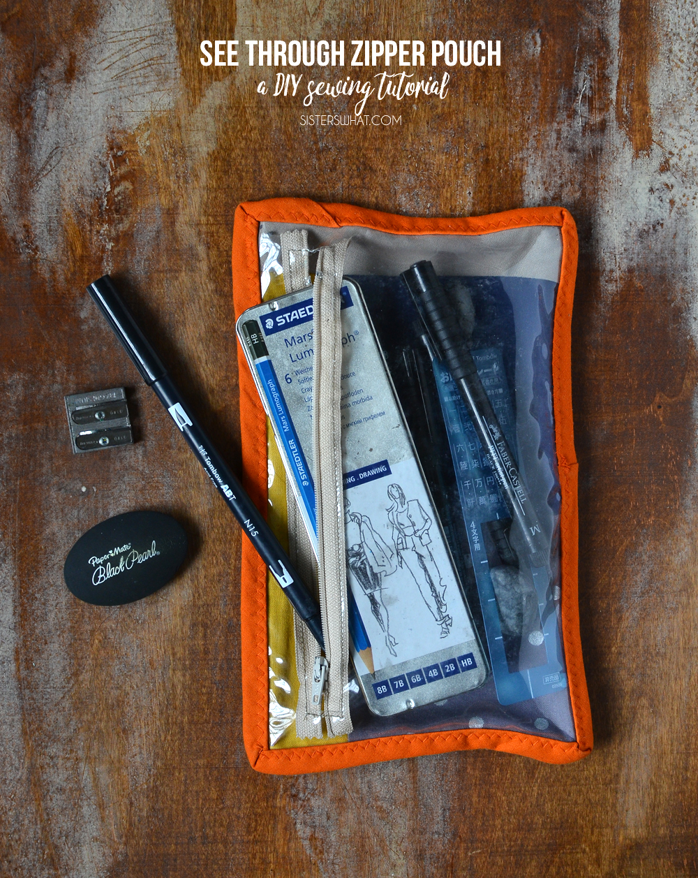 see through zipper bag sewing tutorial for storing drawing supplies