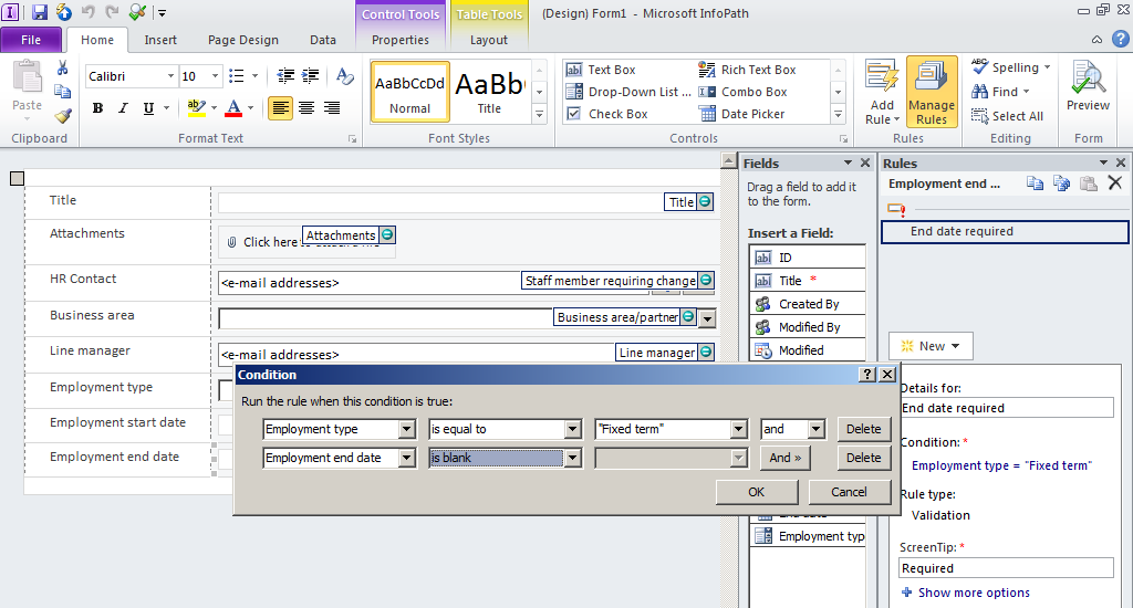 Matt's SharePoint Blog: Conditional Validation Rules - InfoPath 2010