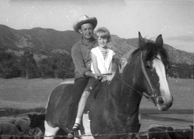 Jack and Brenda riding bareback on Lucky, 1962