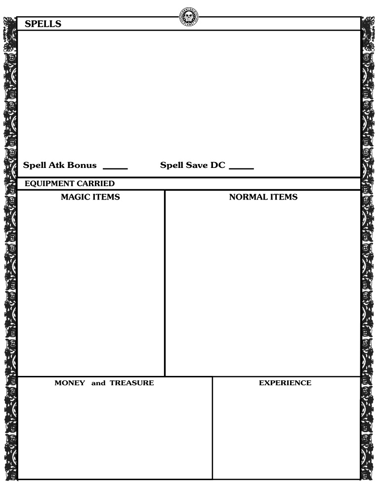 from the sorcerers skull 5e retro character record sheet thought record sheet