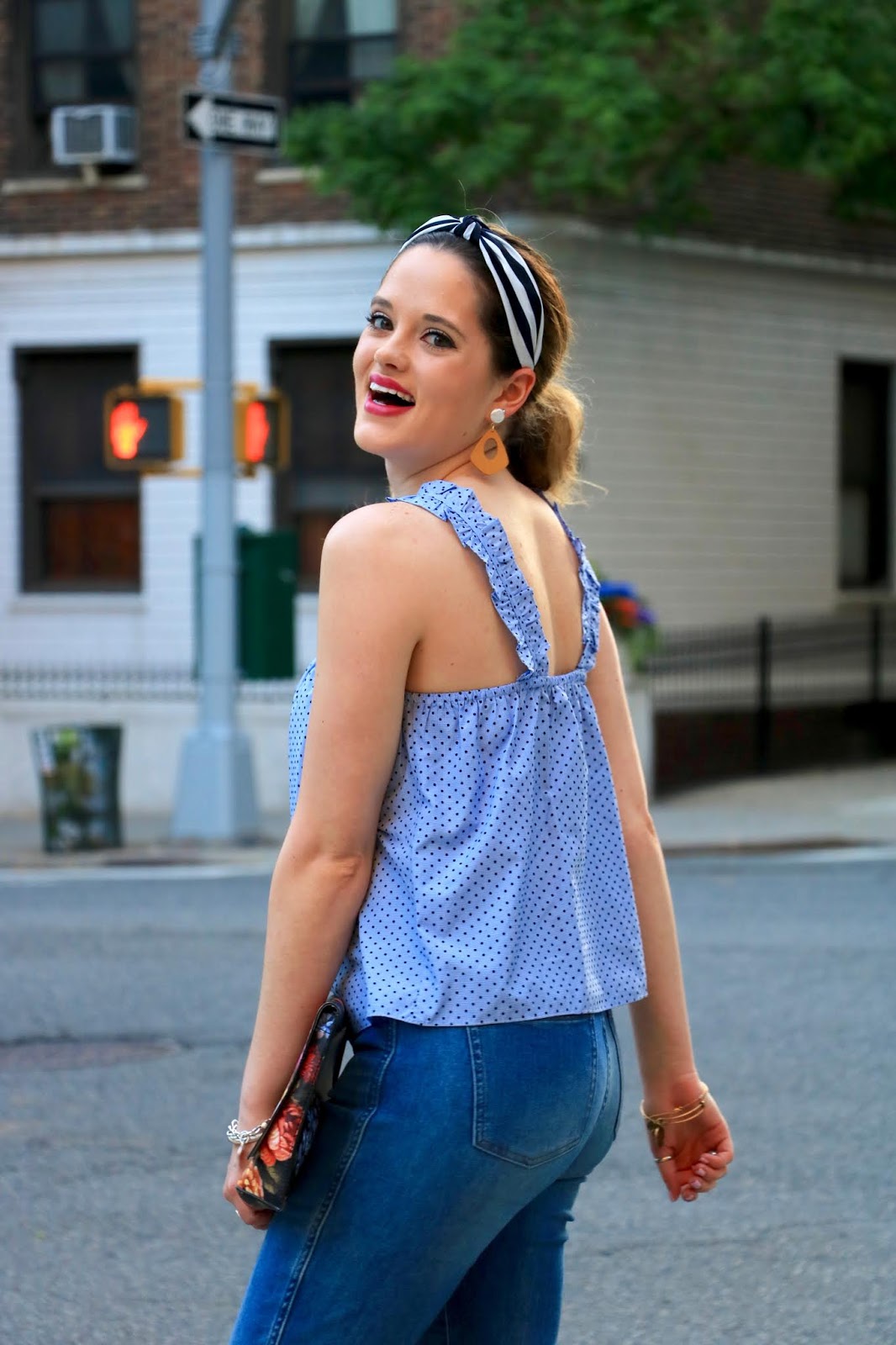 Nyc fashion blogger Kathleen Harper wearing a pattern-mixed outfit.