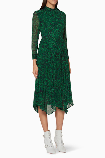 Green Jungle Cat Pleated Dress 949 AED
