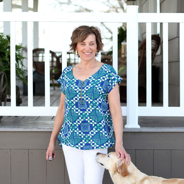 5 point blouse, pattern by Peppermint Creek and published in a Sew News issue.  Fabric is rayon from Mood Fabrics