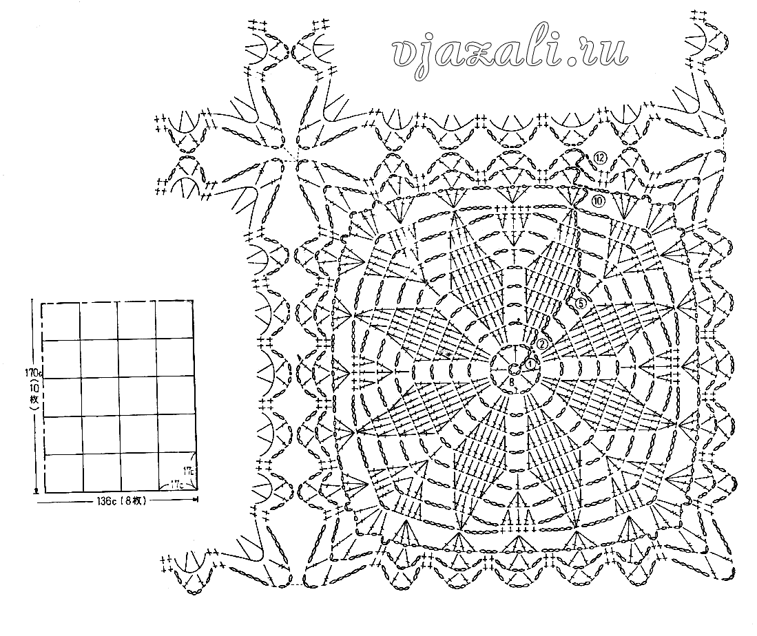 Mantel al crochet realizado con grannys Crochet y Dos agujas