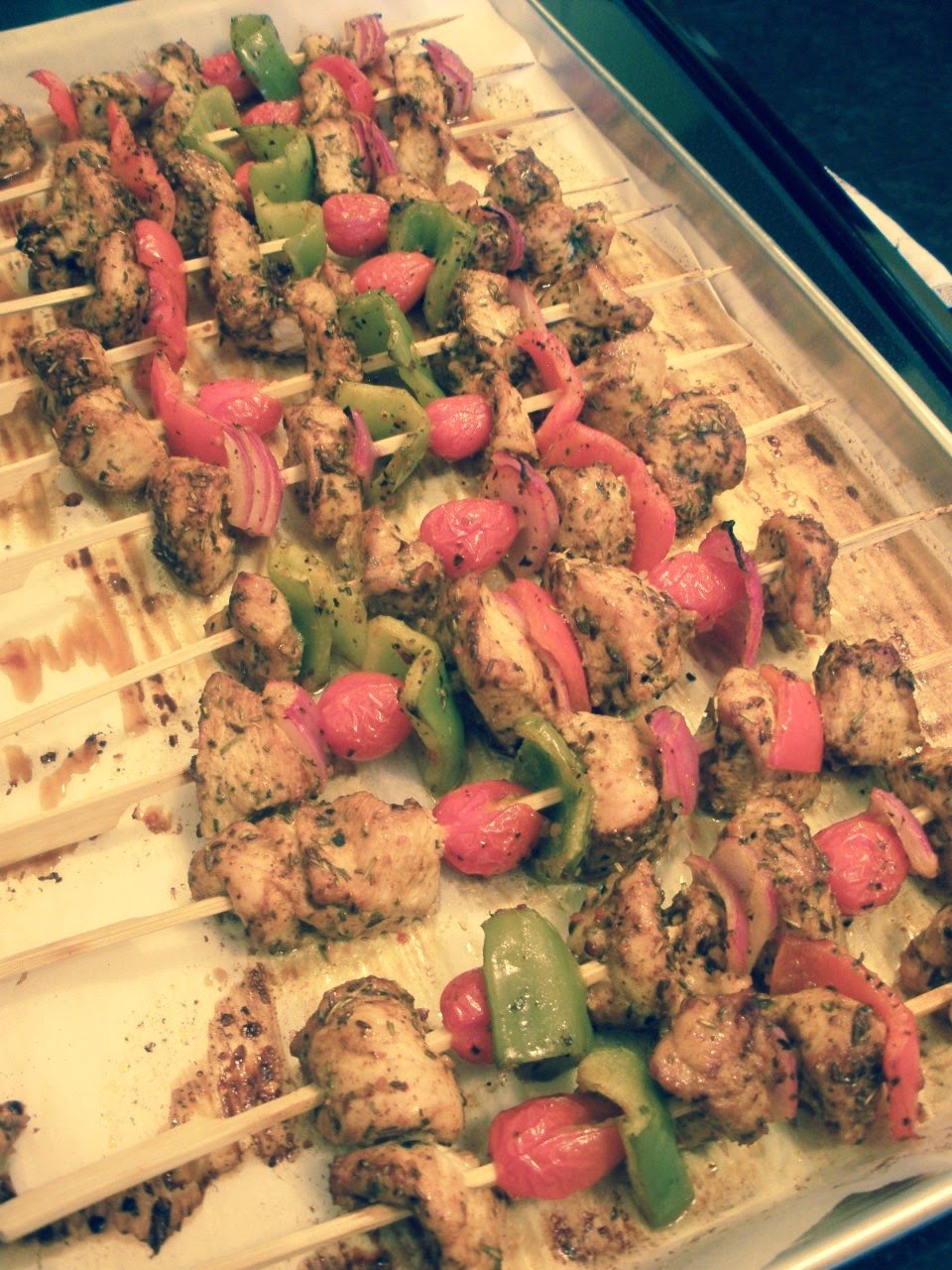 the half cut cook Oven Roasted Chicken Kebabs