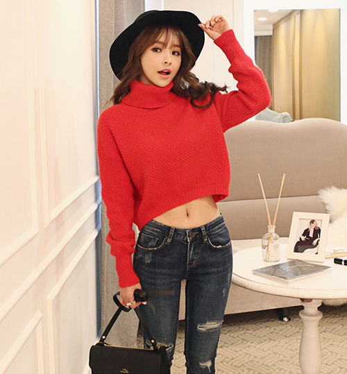 [Dabagirl] Roll Neck Cropped Sweater | KSTYLICK - Latest Korean Fashion ...