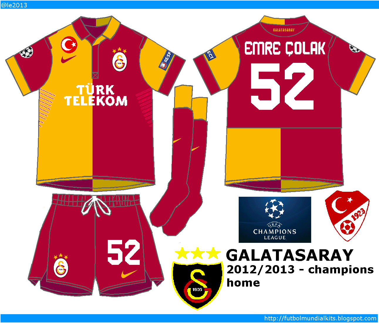 Fútbol Mundial Kits - Uruguay: Galatasaray S. K. - 2012/2013 (champions