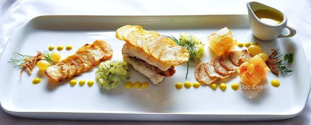Fisch l Gemüse l Wein Lengfisch, Spreewälder Schmorgurken,Traubensülze,
