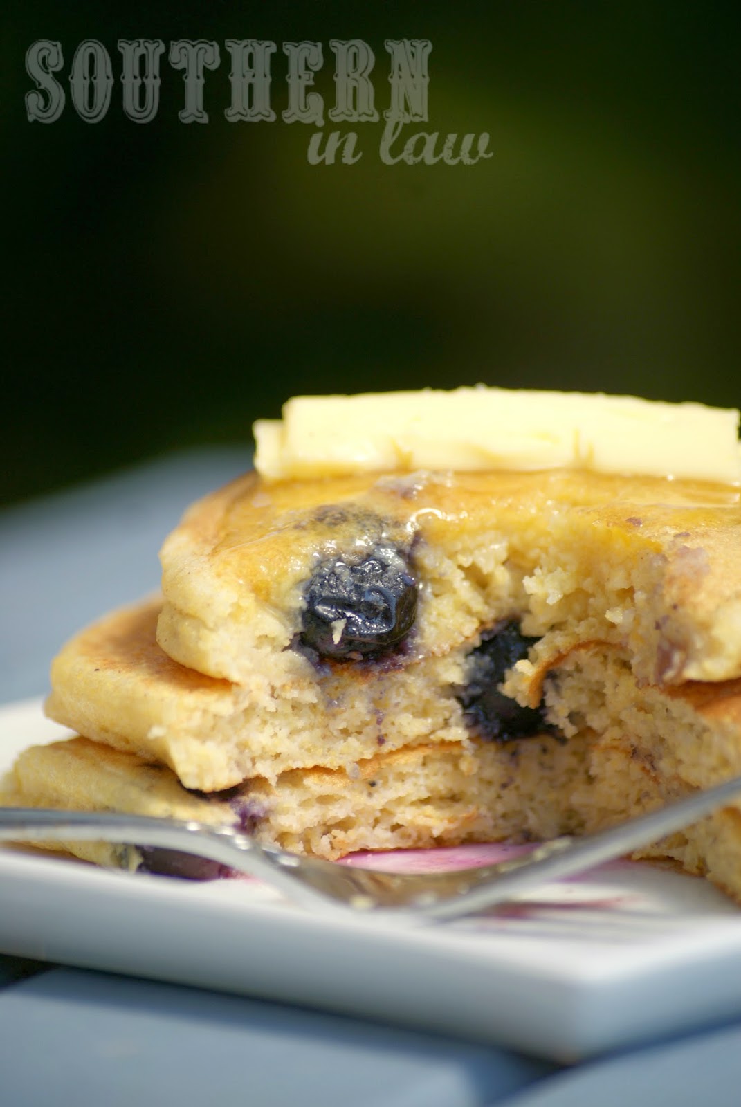 Healthy Blueberry Cornbread Pancakes Recipe | gluten free, low fat, healthy, low sugar, clean eating friendly